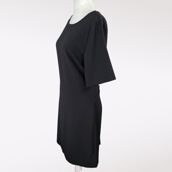 Chelsea28 Black Belted Midi Dress Short Sleeve Size Medium - Picture 4 of 9
